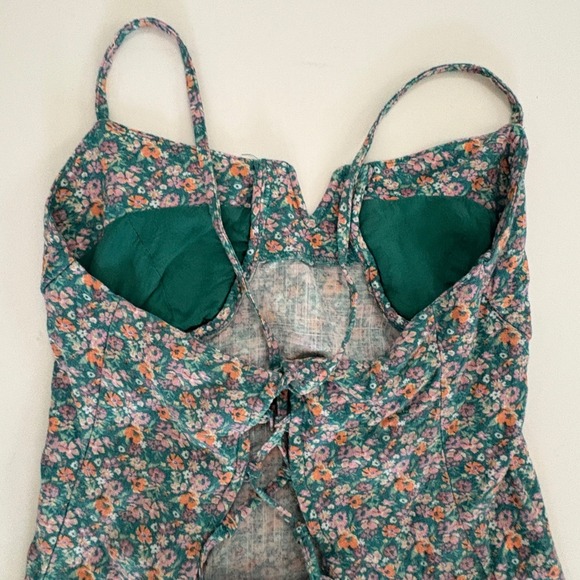 Aeropostale Floral Mini Dress Green Pink Cottage Tie Back Sundress Party‎ Casual - Picture 8 of 10